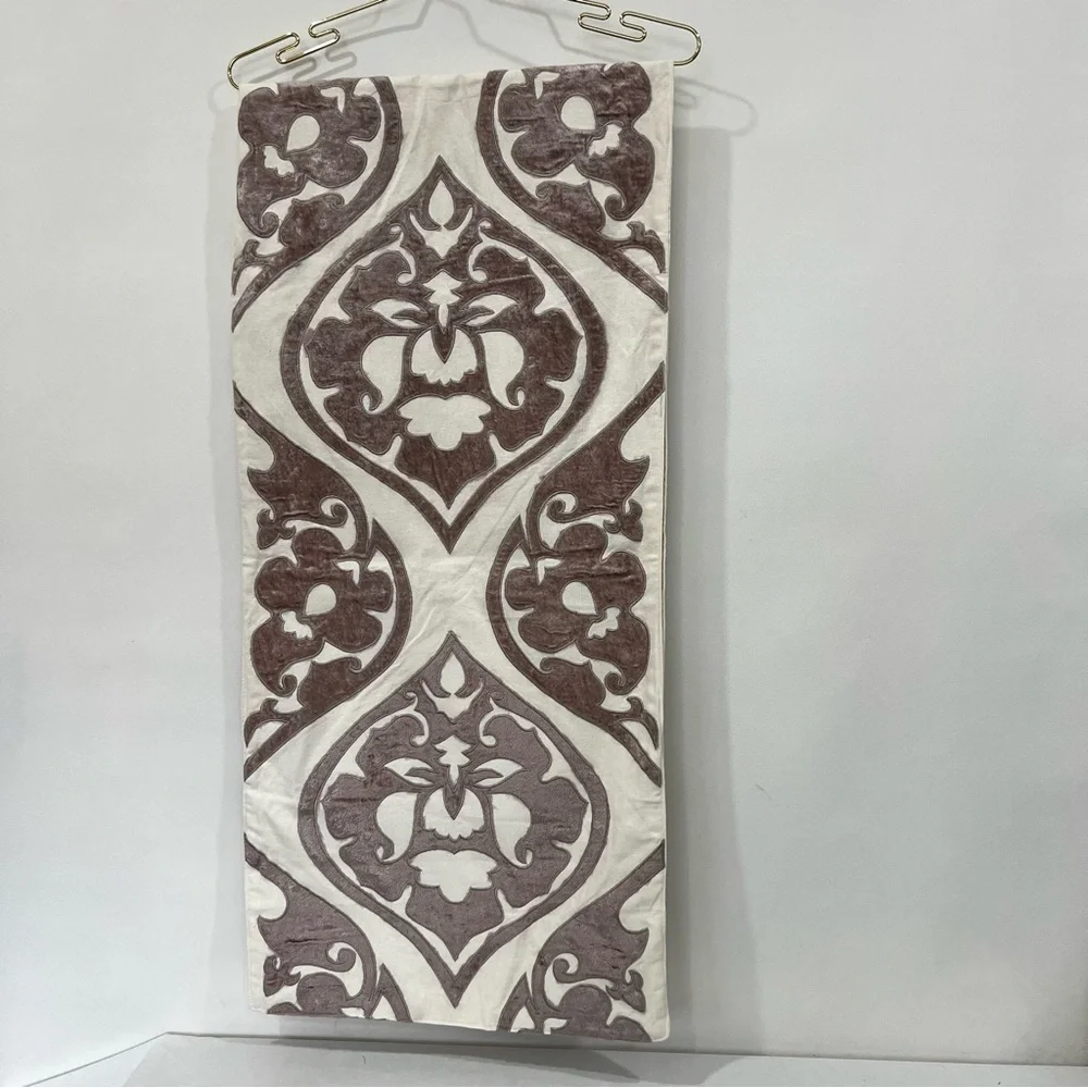 World Market Cream Cotton Brown Velvet Asymmetric Design Table Runner 70